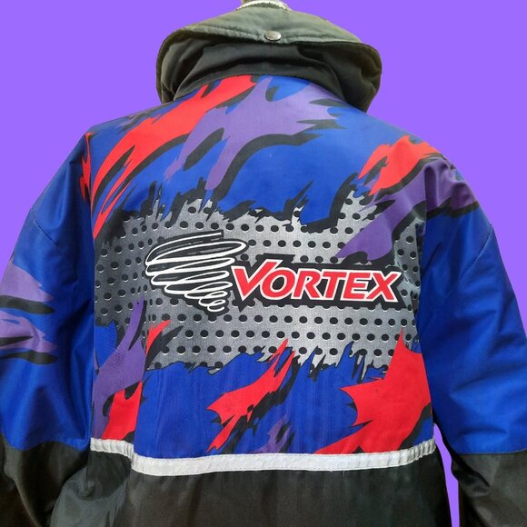 Vintag 90s Racing Bomber Jacket Vortex Insulated Womens M Black Blue Purple Red - Picture 12 of 15